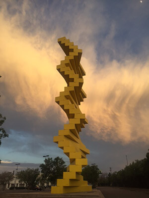 Denver Design District Sculpture at dusk from Bob Eiase300